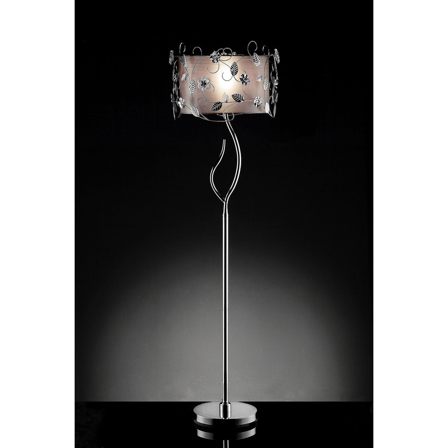 Elva Silver/Chrome Floor Lamp, Double Shade FOA East