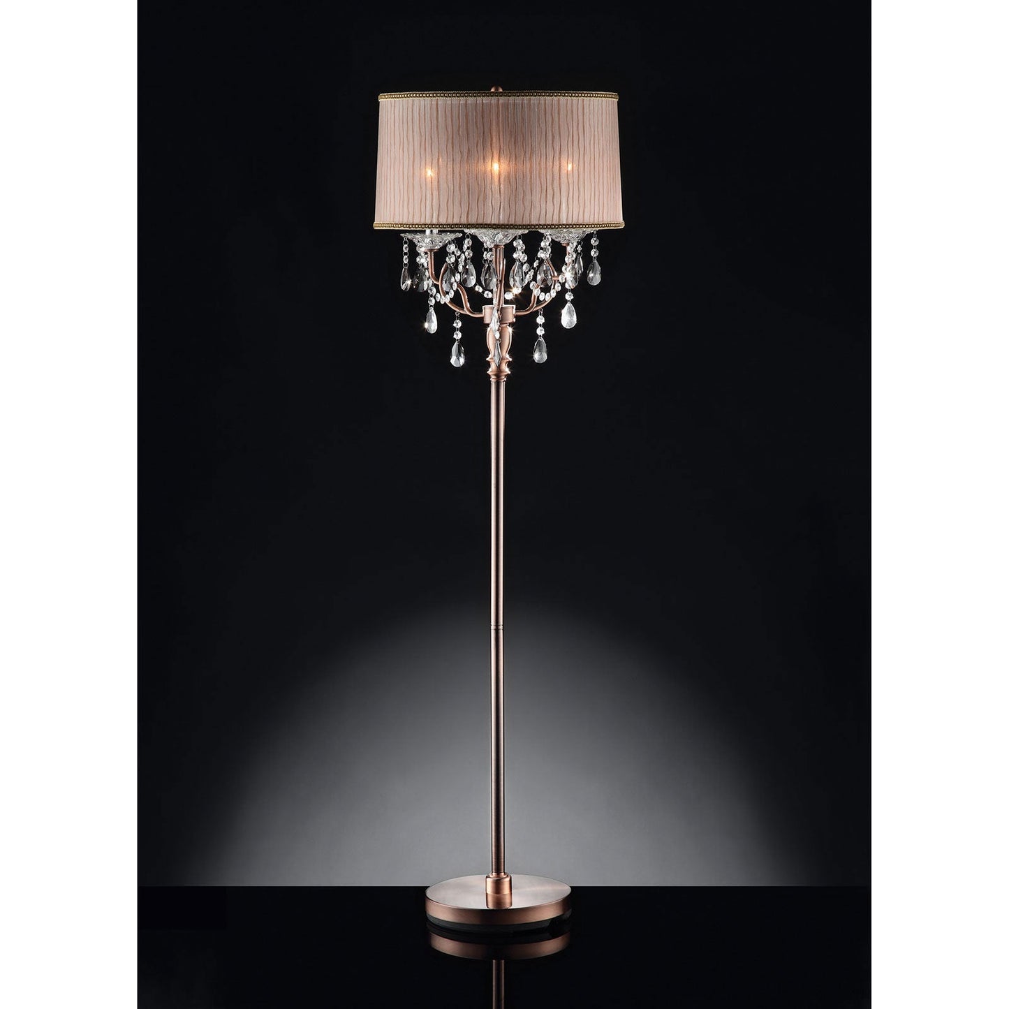 Cecelia Copper Floor Lamp, Hanging Crystal FOA East