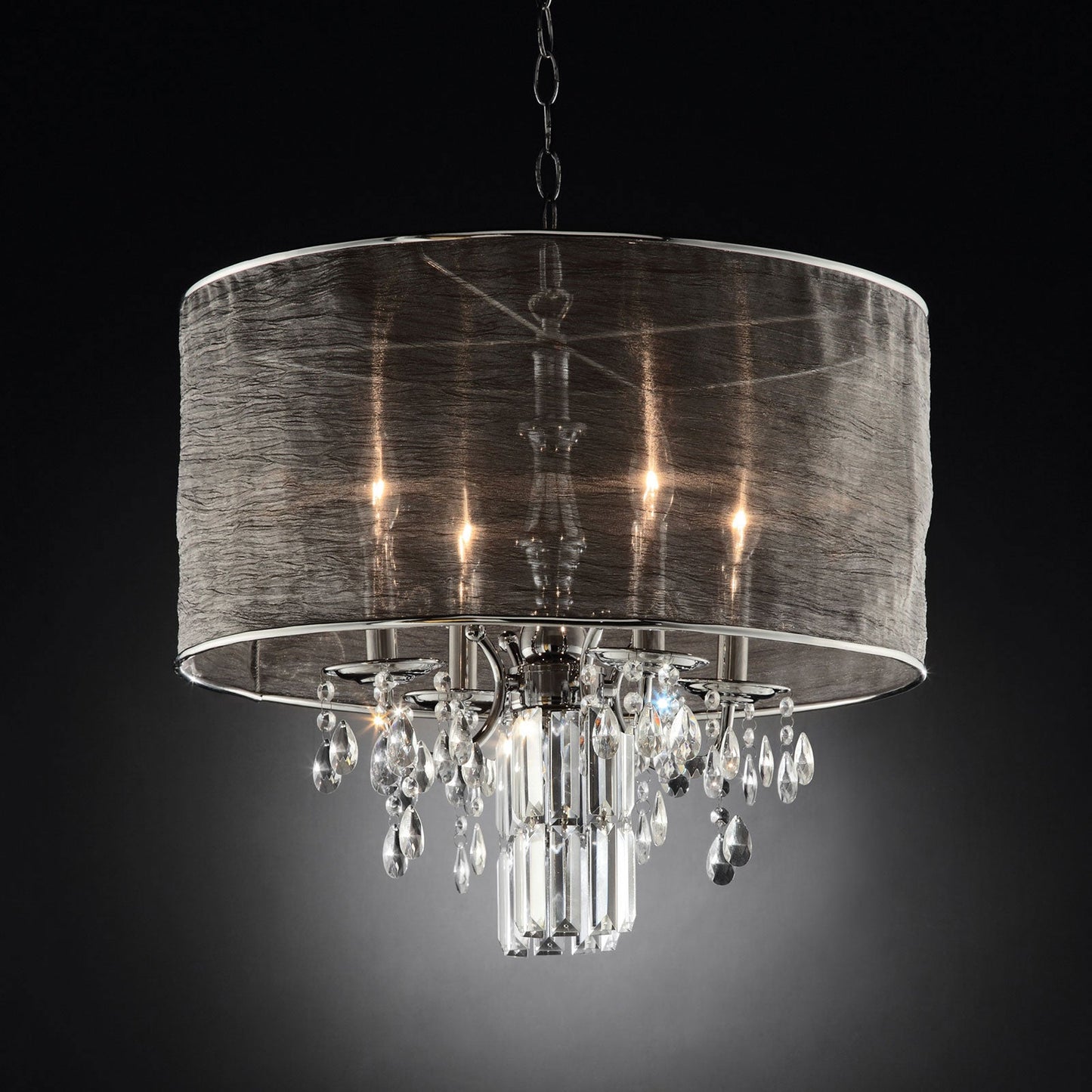 Gina Black/Silver Ceiling Lamp, Hanging Crystal FOA East