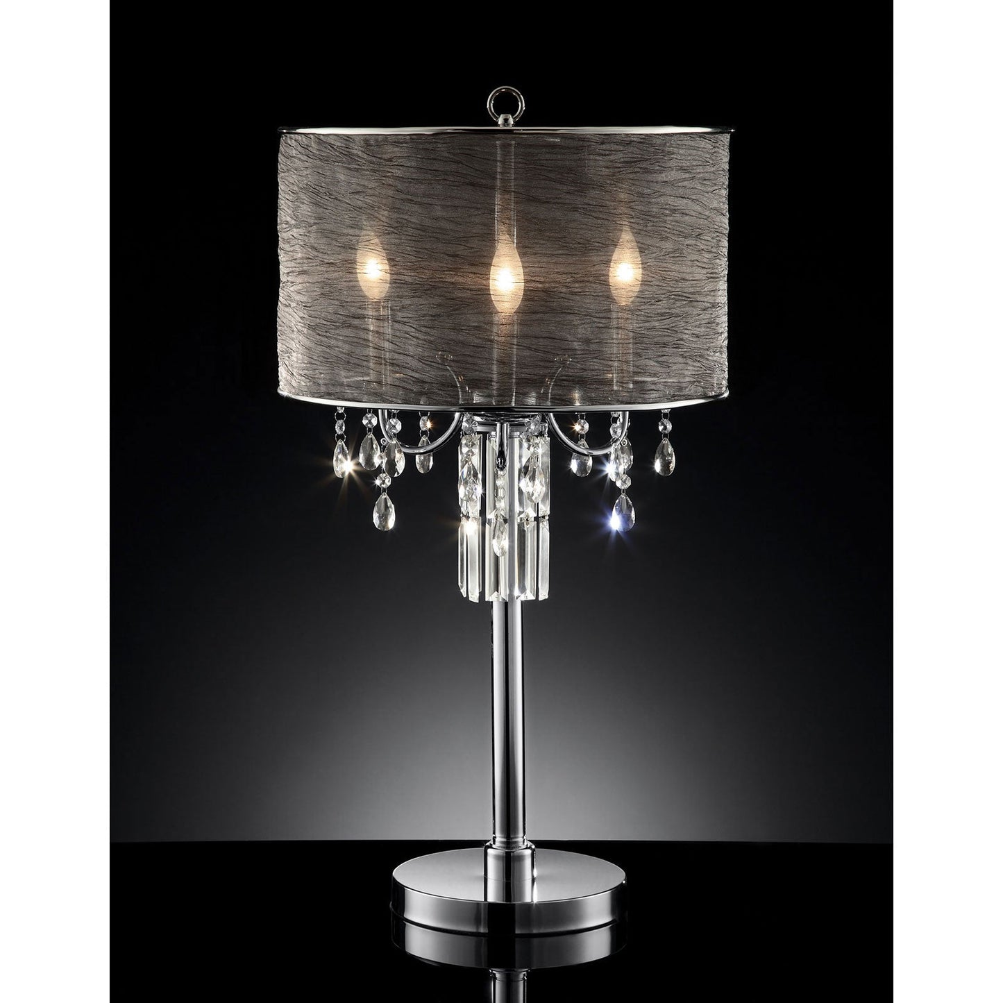 Gina Black/Silver Table Lamp, Hanging Crystal FOA East