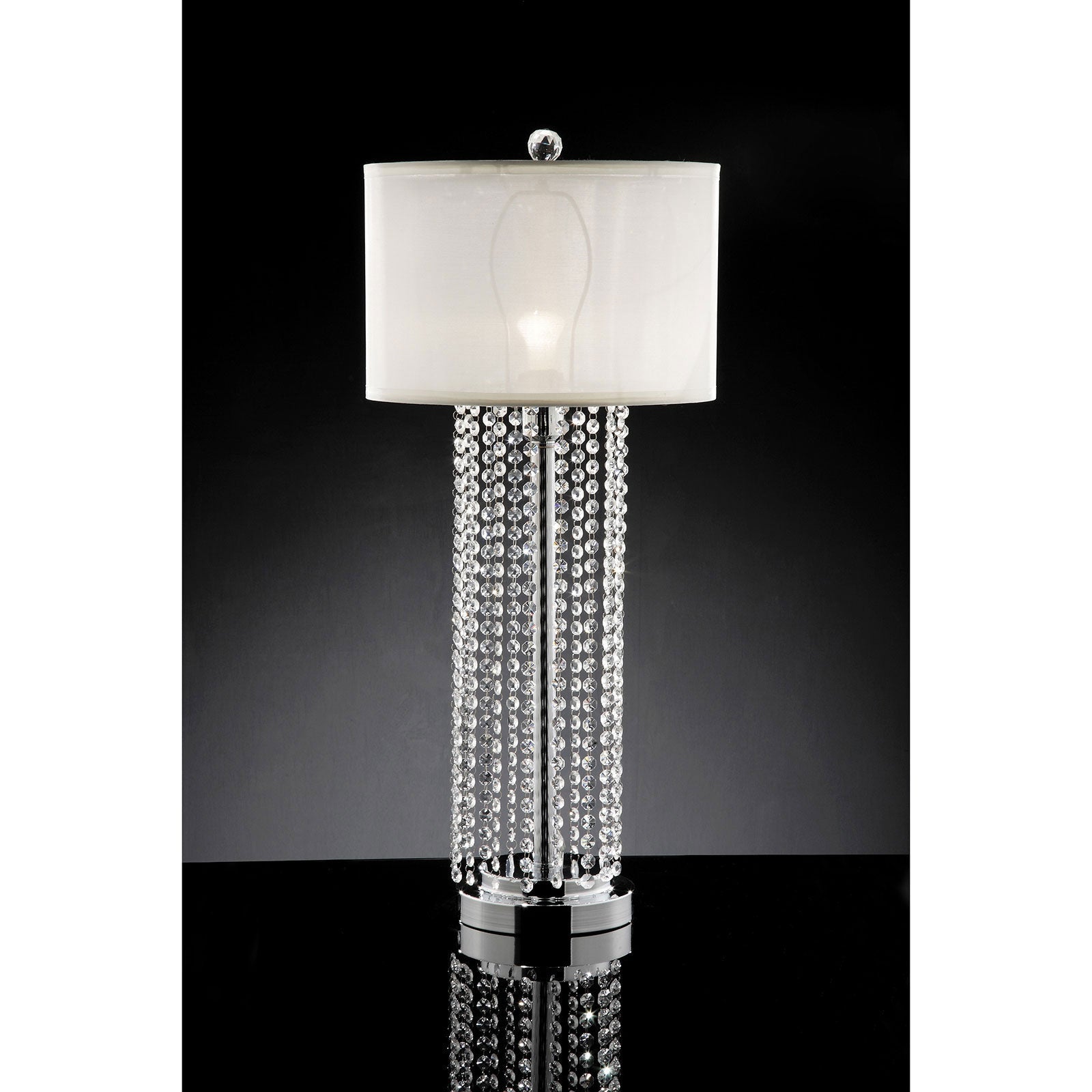 Claris White/Chrome Table Lamp, Hanging Crystal FOA East