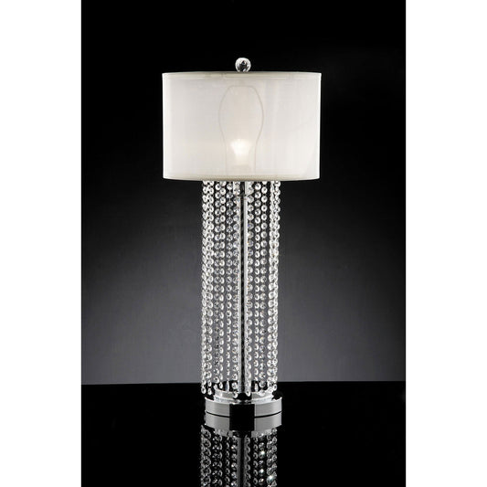 Claris White/Chrome Table Lamp, Hanging Crystal