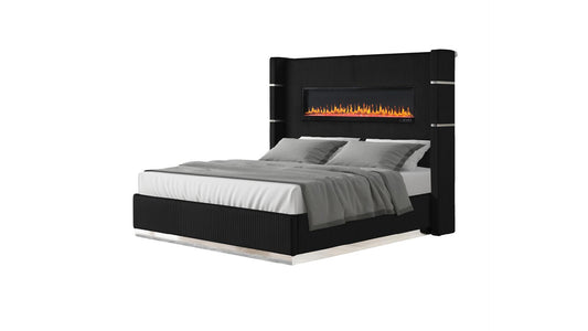 🔥🔥** SANTA MONICA **🔥🔥  🔥FIRE PLACE BED FRAME 🔥 with 🔊🔊 BLUETOOTH 🔊🔊 SPEAKERS…🎶 & USB Charging Ports 🔌 House to Home Furnishings LLC