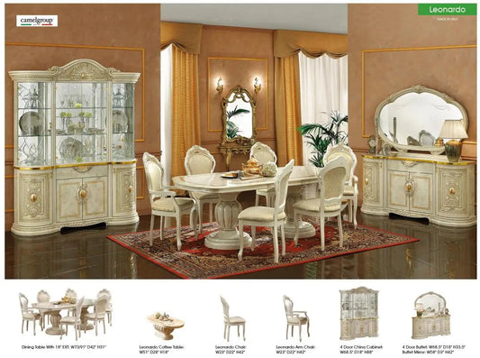 Leonardo Classic Rectangular Dining Room Set by ESF Furniture - Glossy Ivory Finish ESF Furniture