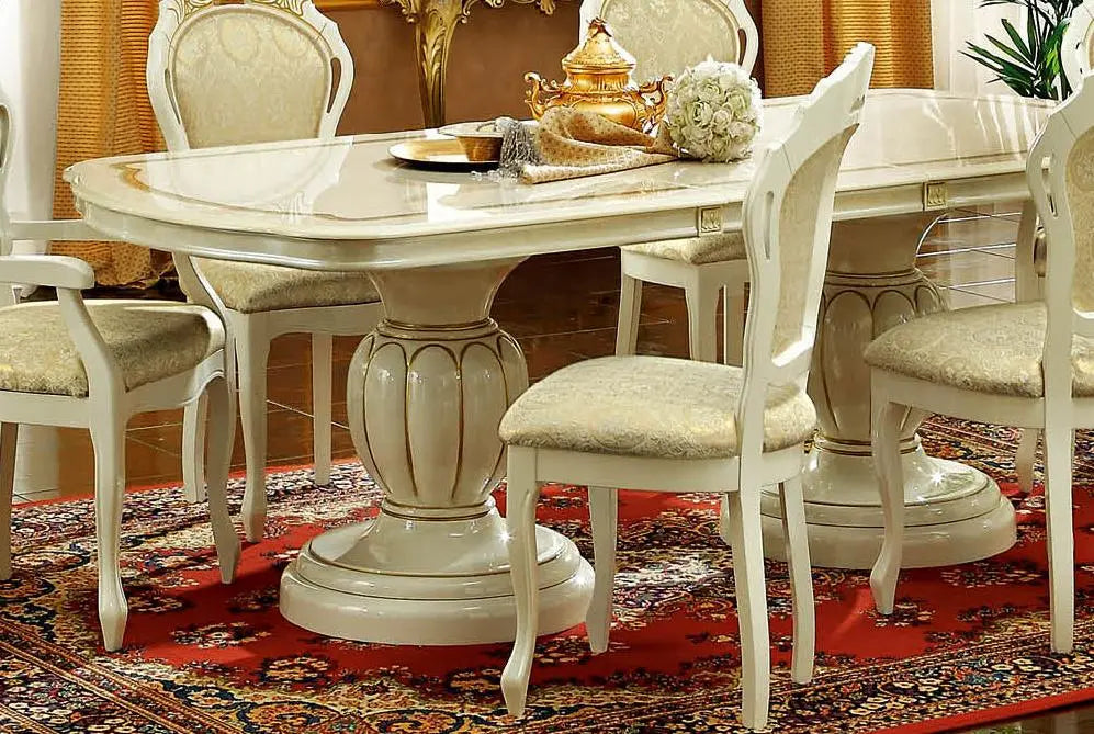 Leonardo Classic Rectangular Dining Room Set by ESF Furniture - Glossy Ivory Finish ESF Furniture