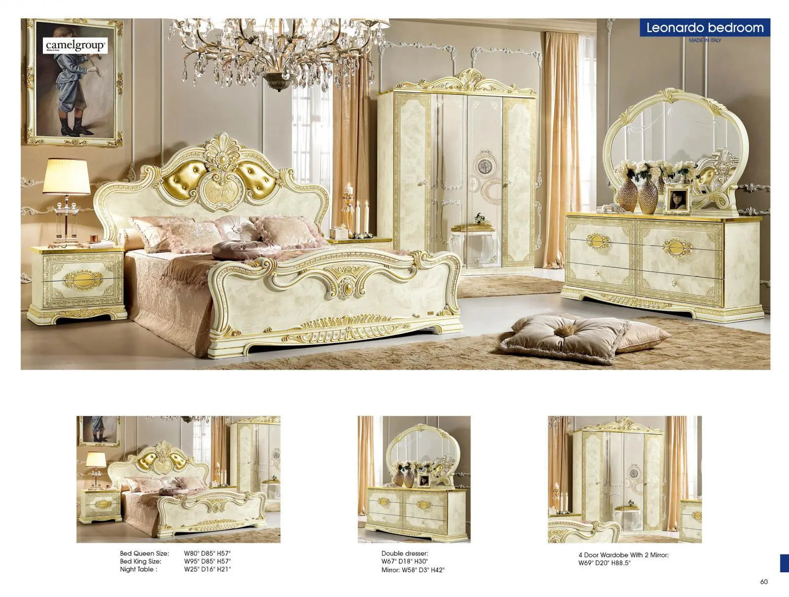 Leonardo Classic Royalty Bedroom Set in High Gloss Ivory W/ Gold Accents Finish by ESF Furniture ESF Furniture