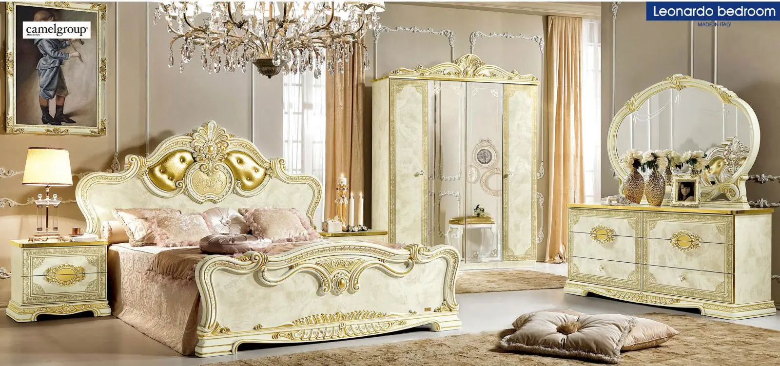 Leonardo Classic Royalty Bedroom Set in High Gloss Ivory W/ Gold Accents Finish by ESF Furniture ESF Furniture