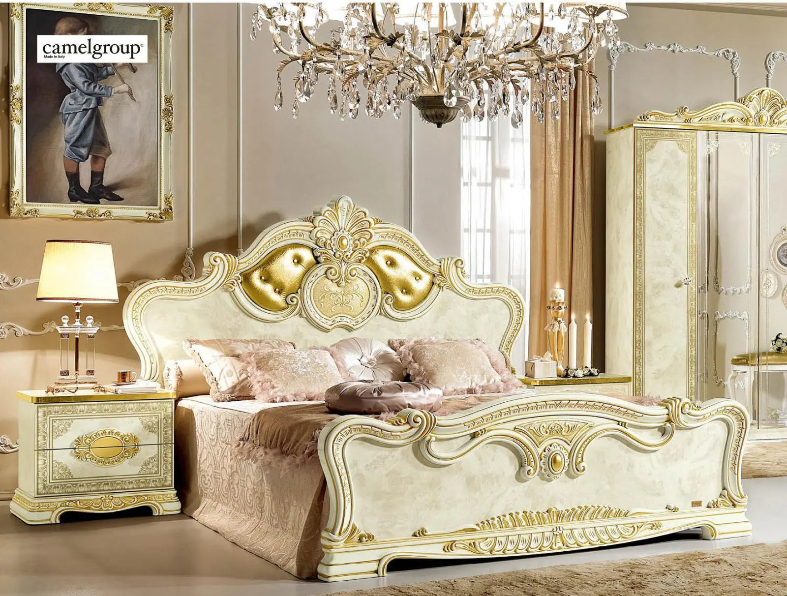 Leonardo Classic Royalty Bedroom Set in High Gloss Ivory W/ Gold Accents Finish by ESF Furniture ESF Furniture