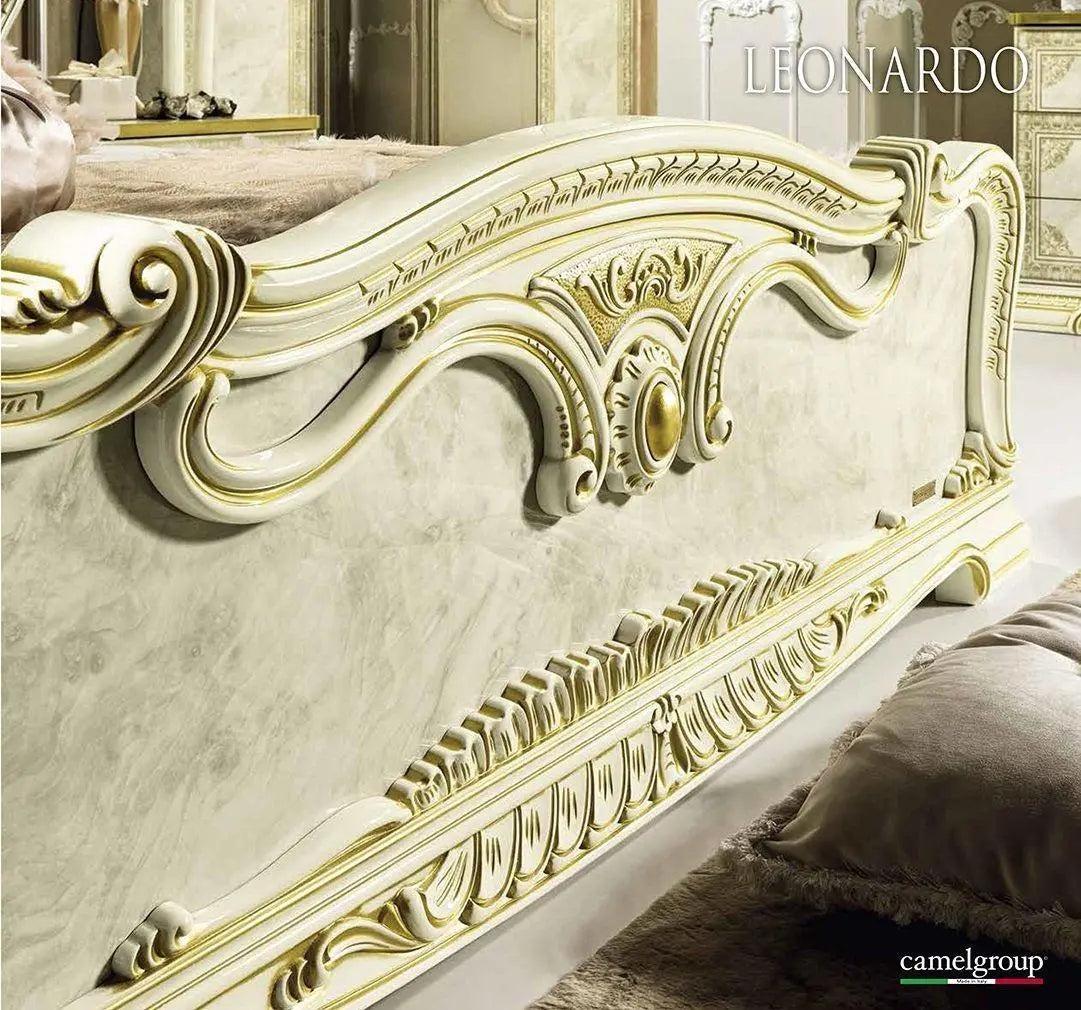 Leonardo Classic Royalty Bedroom Set in High Gloss Ivory W/ Gold Accents Finish by ESF Furniture ESF Furniture