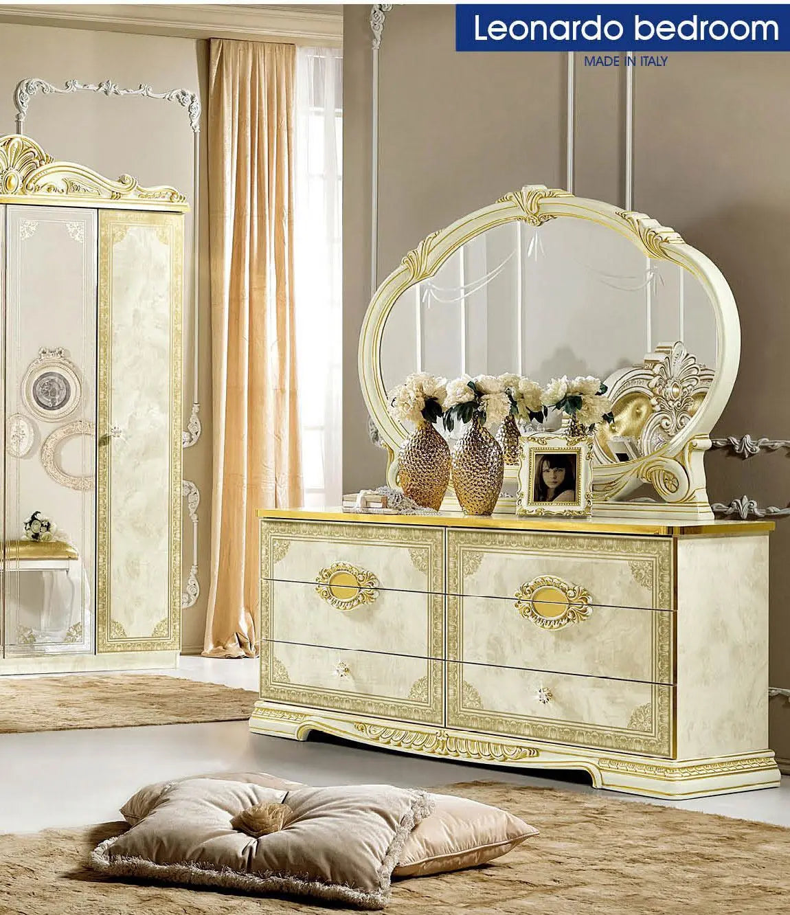 Leonardo Classic Royalty Bedroom Set in High Gloss Ivory W/ Gold Accents Finish by ESF Furniture ESF Furniture