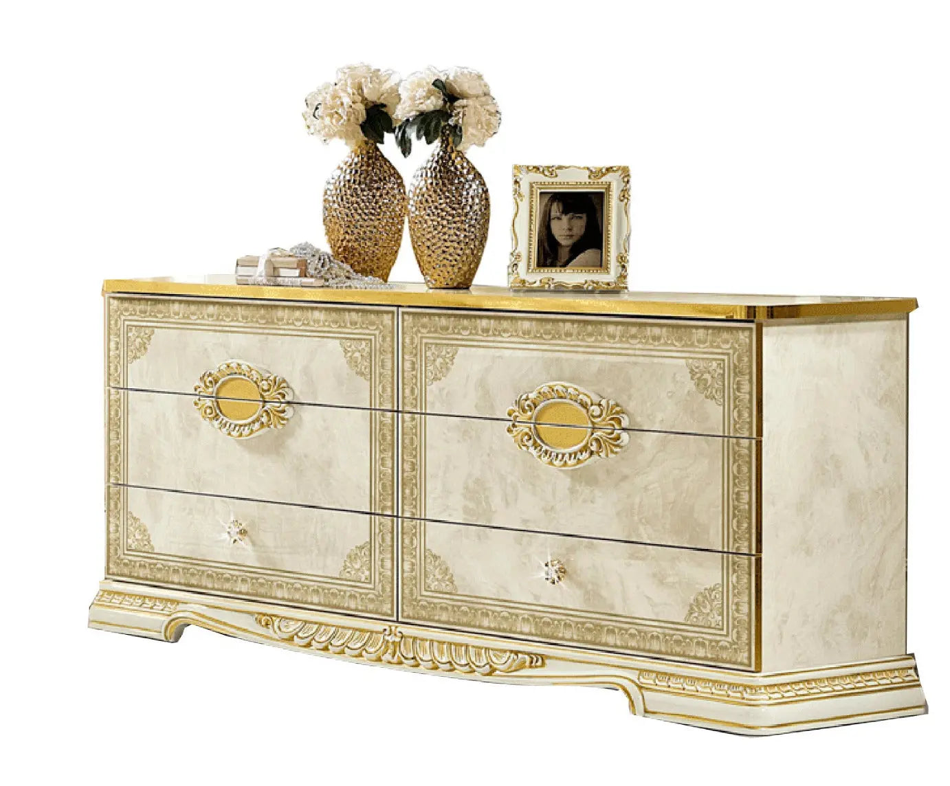 Leonardo Classic Royalty Bedroom Set in High Gloss Ivory W/ Gold Accents Finish by ESF Furniture ESF Furniture