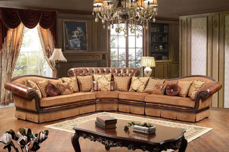 Linda Traditional Sectional in Cherry Wood Finish by Cosmos Furniture Cosmos Furniture