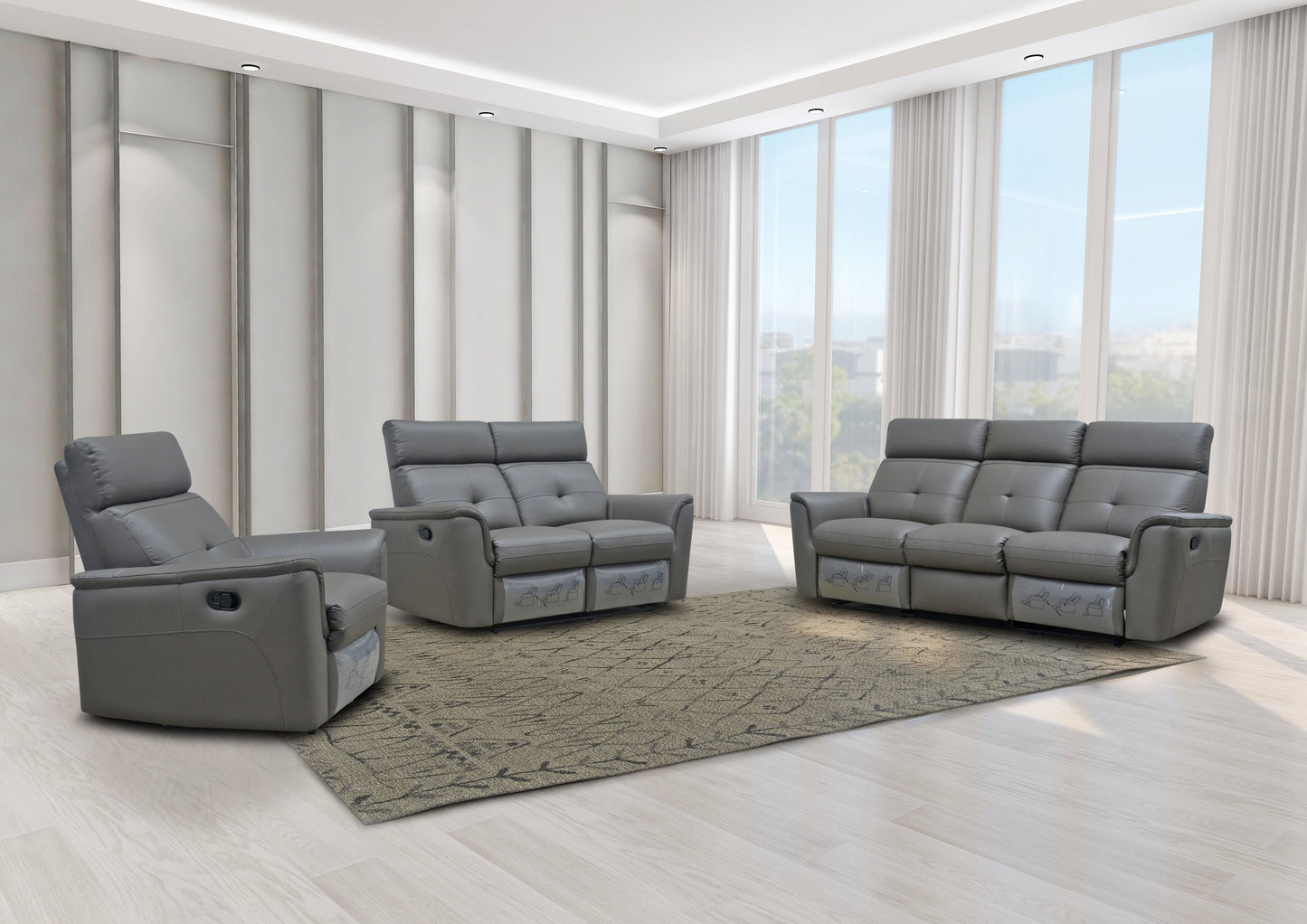 ESF Furniture - 8501 3 Sofa w-2 Recliners in Dark Grey - 85013DARKGREY ESF Furniture