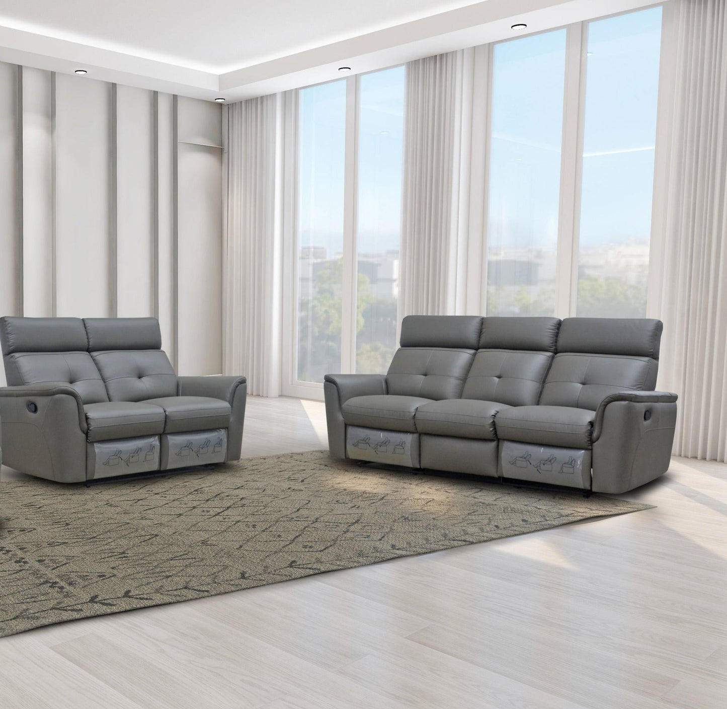 ESF Furniture - 8501 2 Piece Recliner Sofa Set in Dark Grey - 8501DARKGREY-SL ESF Furniture