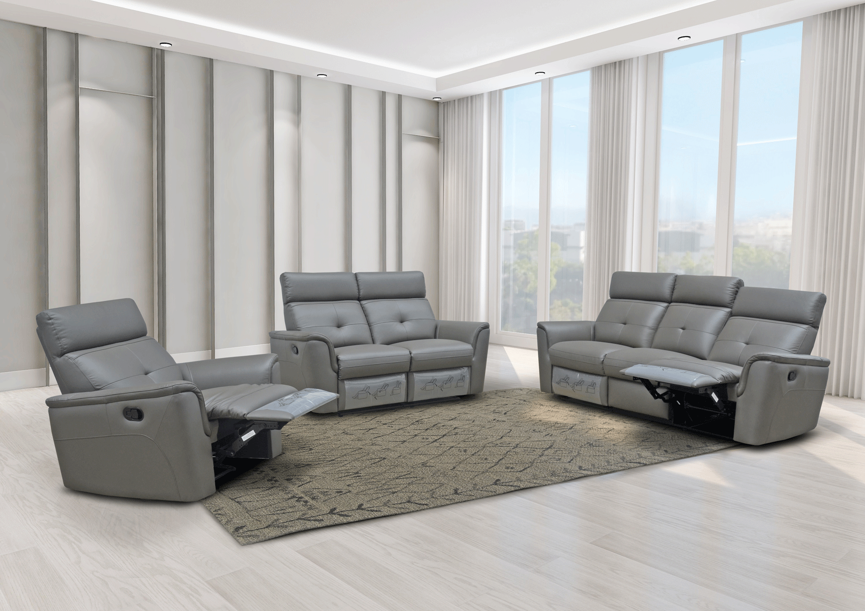 ESF Furniture - 8501 3 Sofa w-2 Recliners in Dark Grey - 85013DARKGREY ESF Furniture