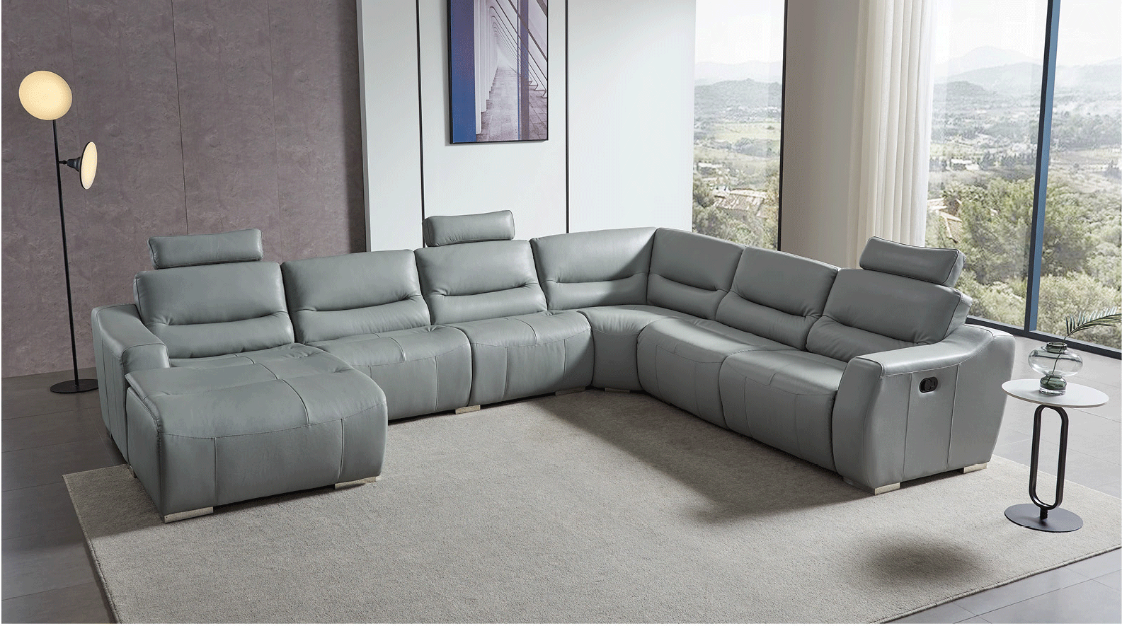 ESF FURNITURE - 2144 Sectional Right w/Recliner in Light grey - 2144SECTIONALGREY ESF Furniture