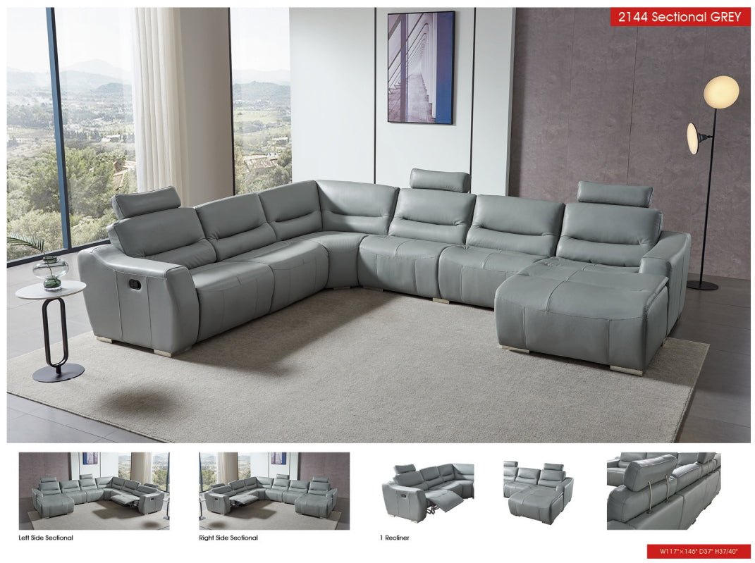 ESF FURNITURE - 2144 Sectional Right w/Recliner in Light grey - 2144SECTIONALGREY ESF Furniture