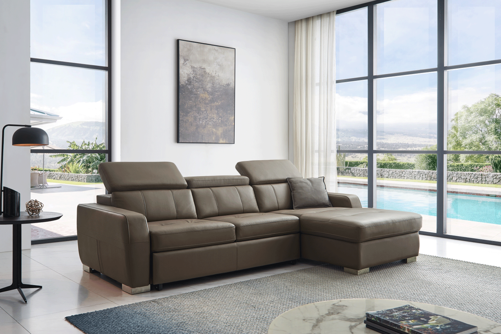 ESF Furniture - 1822 Sectional Right w/Bed in Grayish Brown Taupe - 1822SECTIONAL ESF Furniture