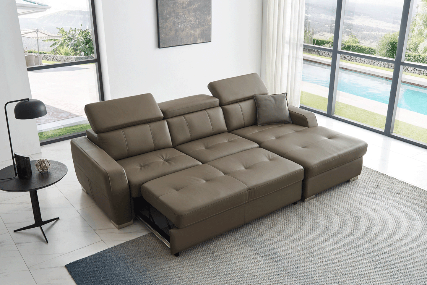 ESF Furniture - 1822 Sectional Right w/Bed in Grayish Brown Taupe - 1822SECTIONAL ESF Furniture