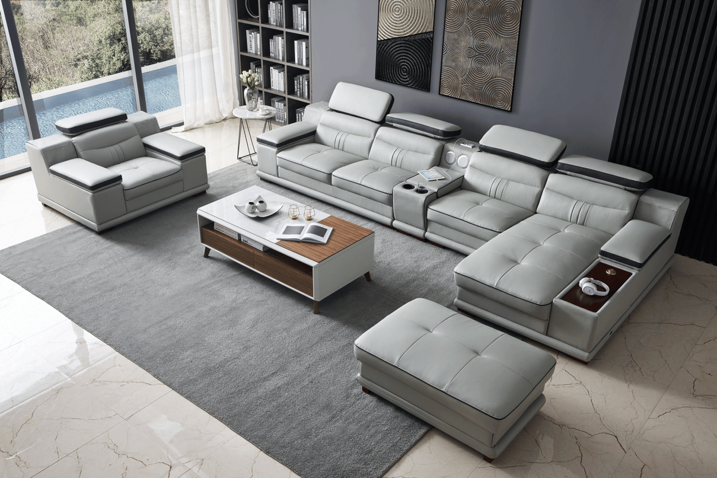 ESF Furniture - 908 Sectional Left in Light Grey - 908SECTIONAL ESF Furniture