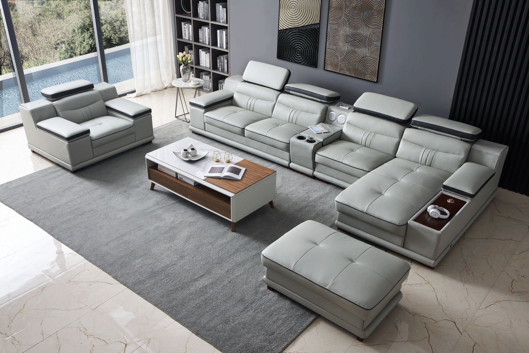 ESF Furniture - 908 Sectional Left in Light Grey - 908SECTIONAL ESF Furniture