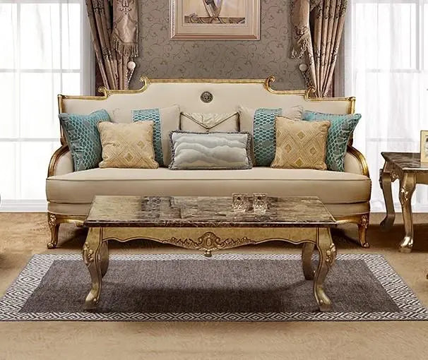 Majestic Traditional Sofa and Loveseat in Gold & Light Beige Wood Finish by Cosmos Furniture Cosmos Furniture