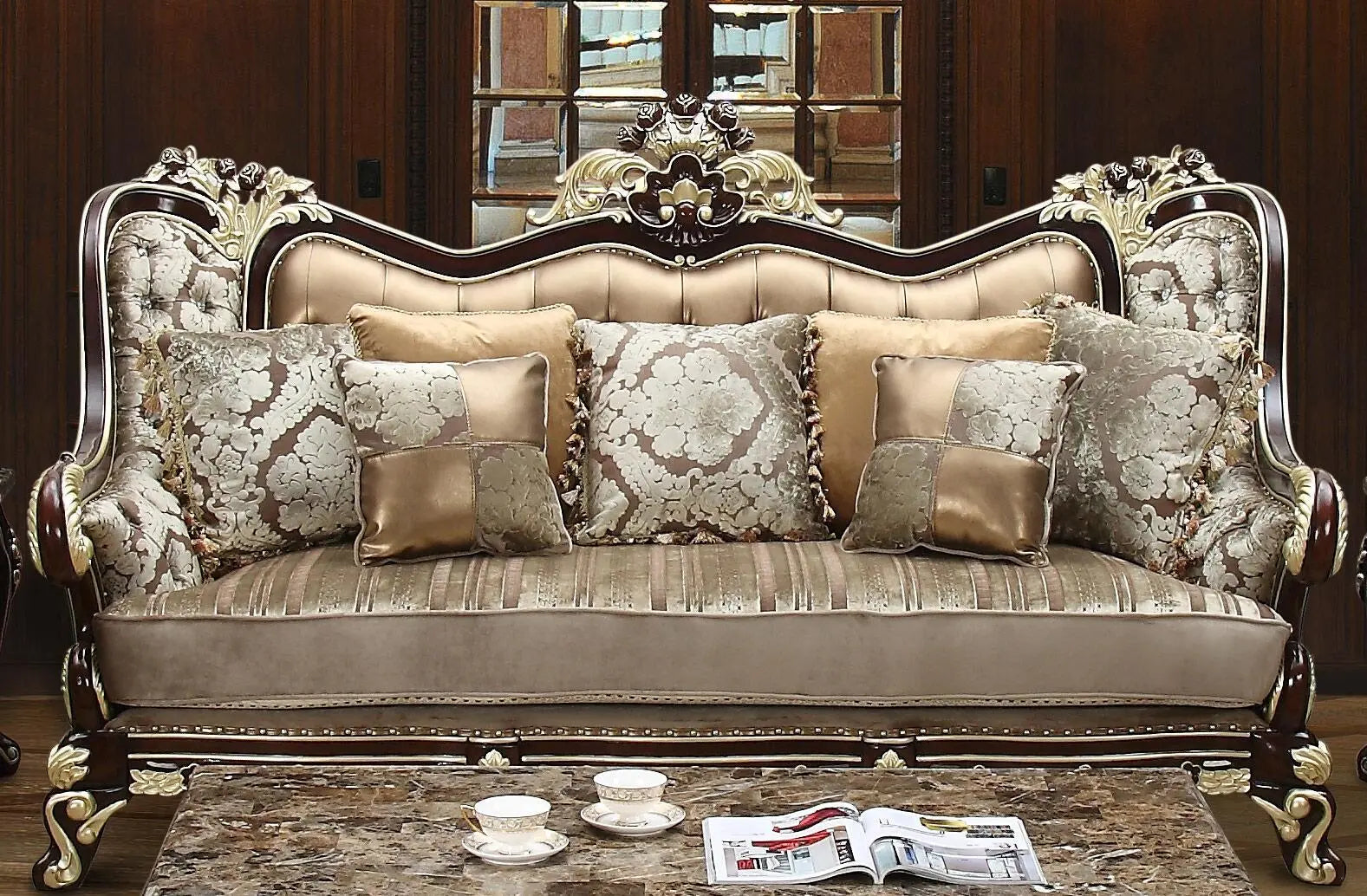 Monica Traditional Sofa and Loveseat in Cherry Wood Finish by Cosmos Furniture Cosmos Furniture