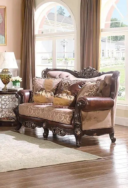 Phoenix Traditional Sofa and Loveseat in Cherry Wood Finish by Cosmos Furniture Cosmos Furniture