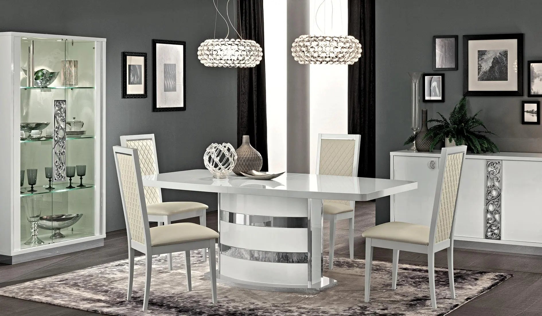 Roma Modern Rectangular Dining Room Set High Gloss White Color by ESF Furniture ESF Furniture