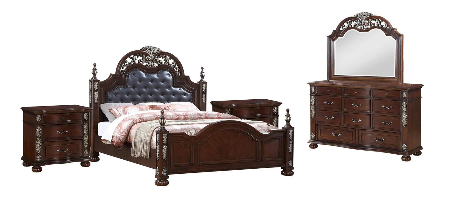 Rosanna 6Pc Traditional Bedroom Set in Cherry Finish by Cosmos Furniture Cosmos Furniture