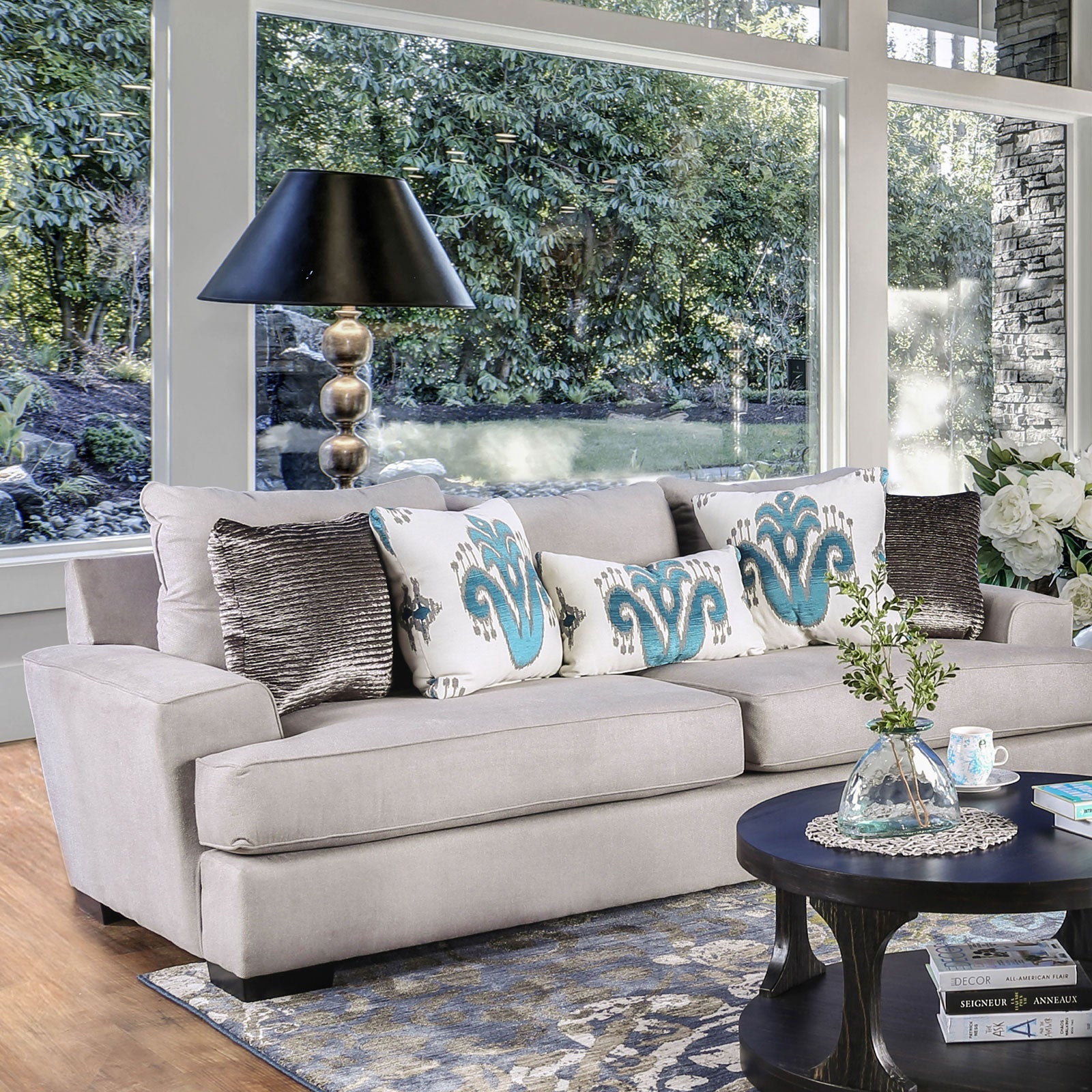 Renesmee Gray/Silver/Blue Sofa FOA East