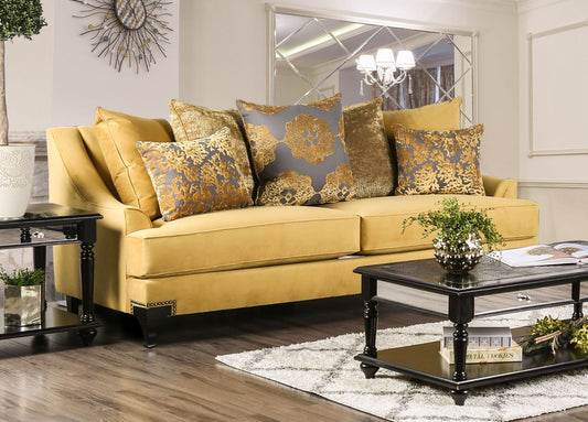 Viscontti Gold/Gray Sofa, Gold FOA East