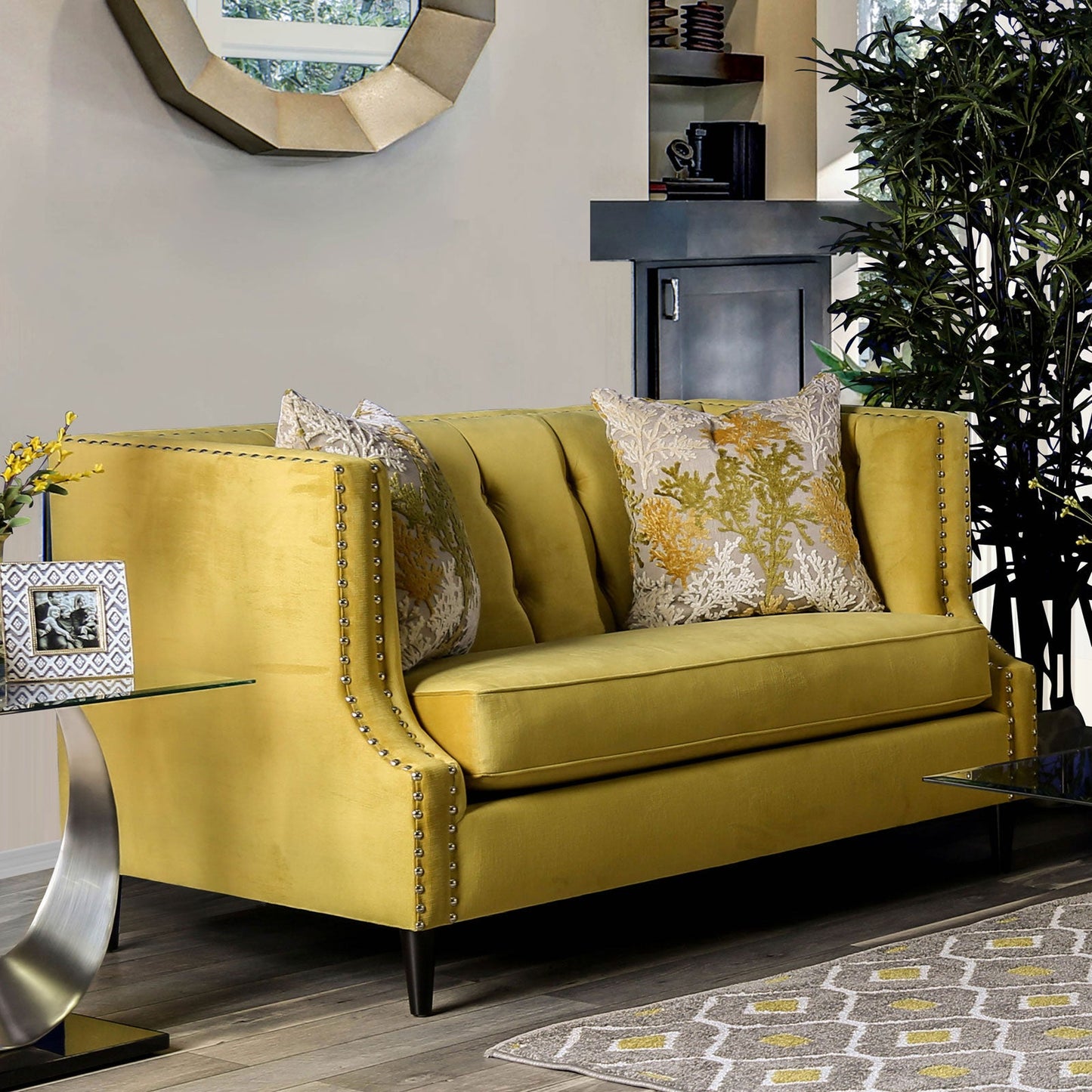 Tegan Royal Yellow/Light Tan Love Seat FOA East