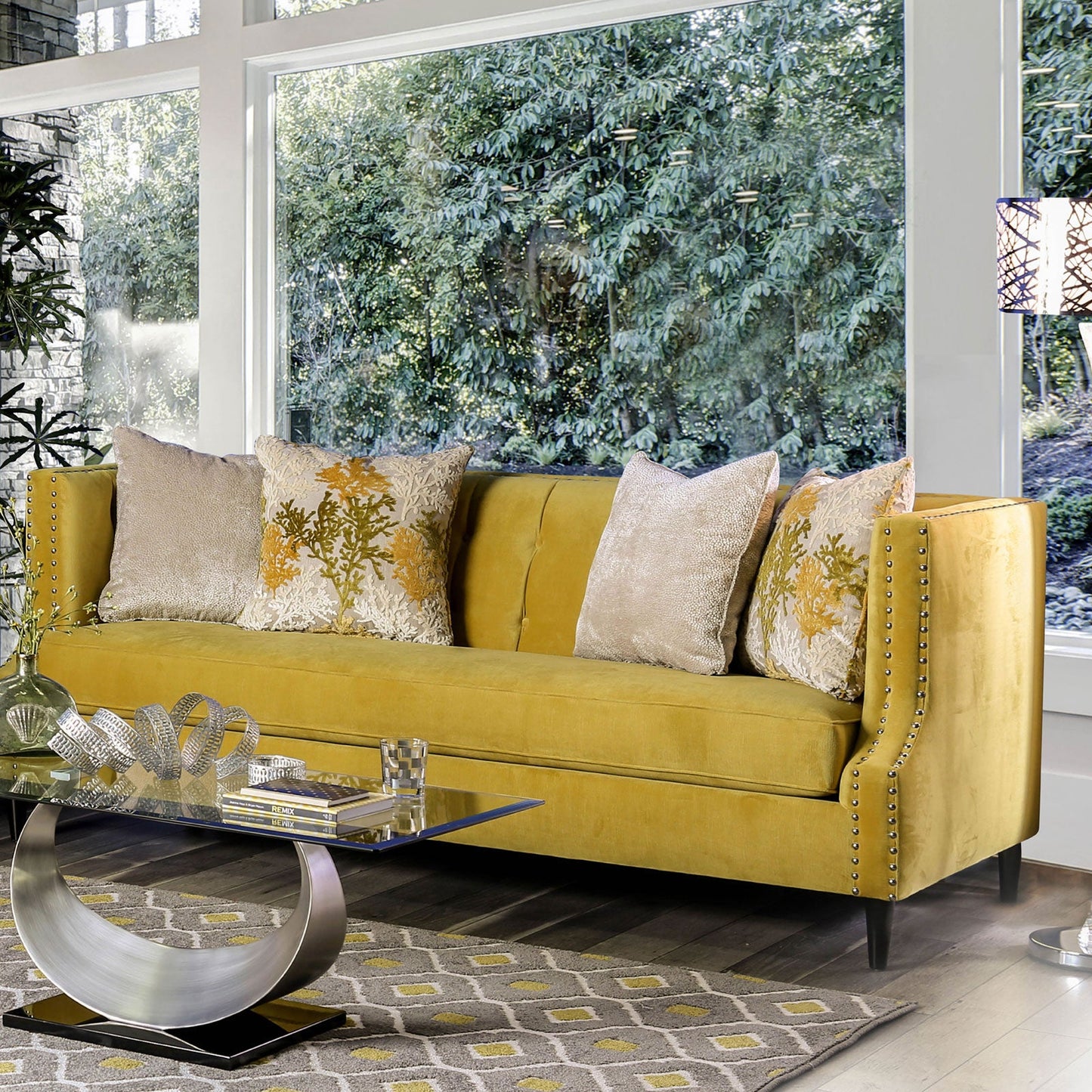 Tegan Royal Yellow/Light Tan Sofa FOA East