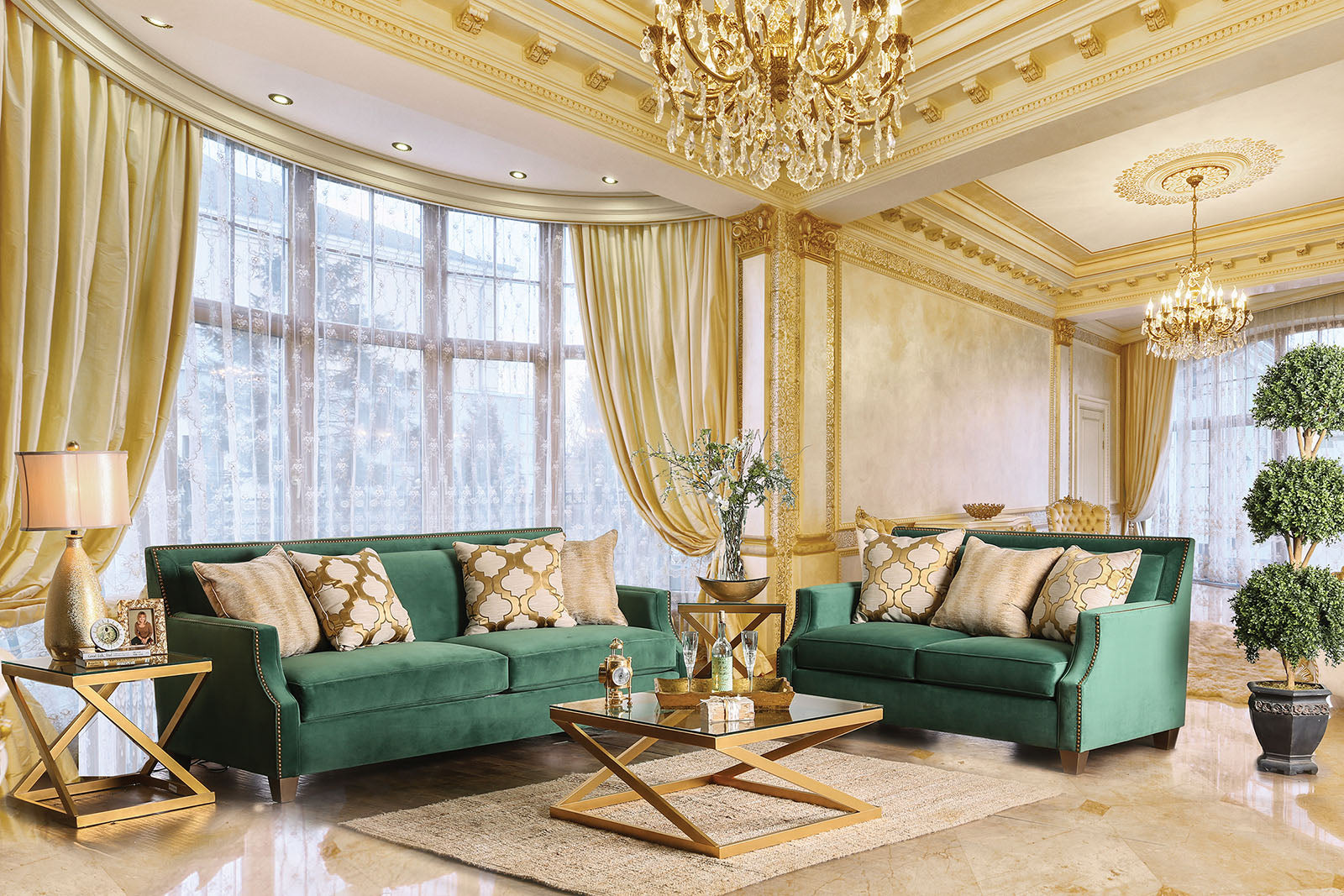 VERDANTE Emerald Green Sofa + Love Seat FOA East