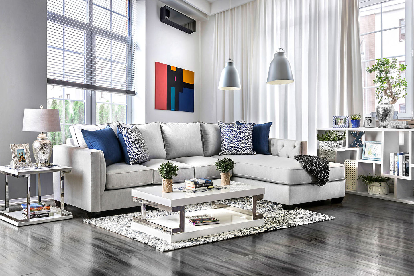 Ornella Light Gray/Blue Sectional FOA East