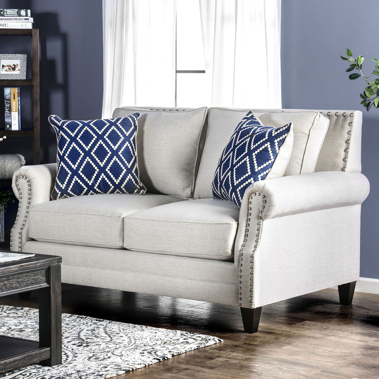 Giovanni Beige/Blue Love Seat FOA East