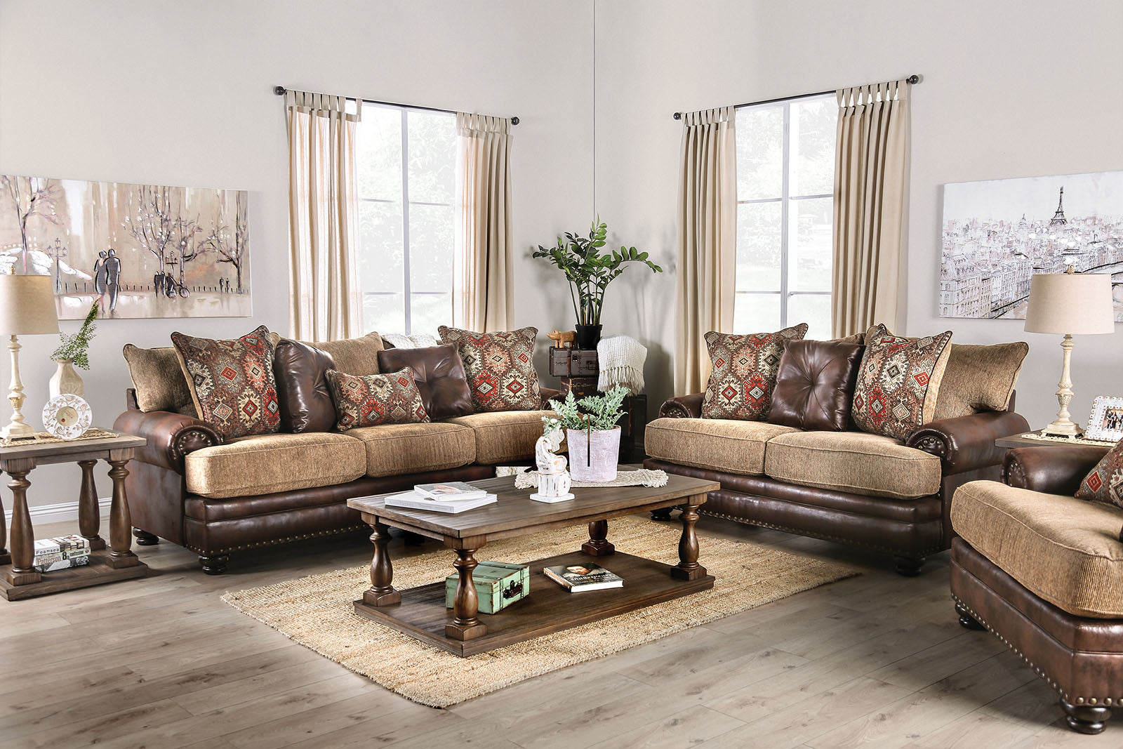 Fletcher Brown/Tan Sofa + Love Seat FOA East