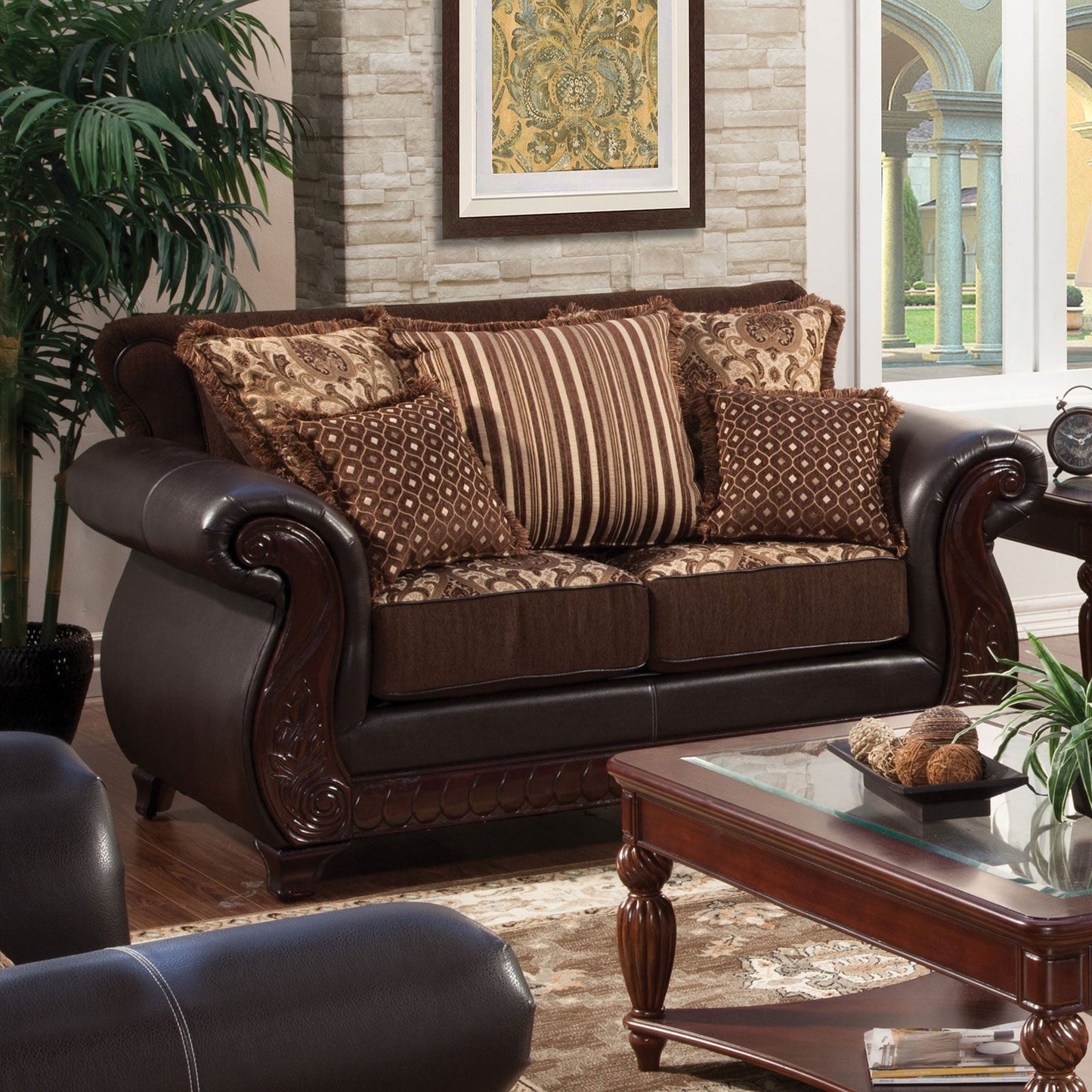 Franklin Dark Brown/Tan Love Seat, Dark Brown FOA East