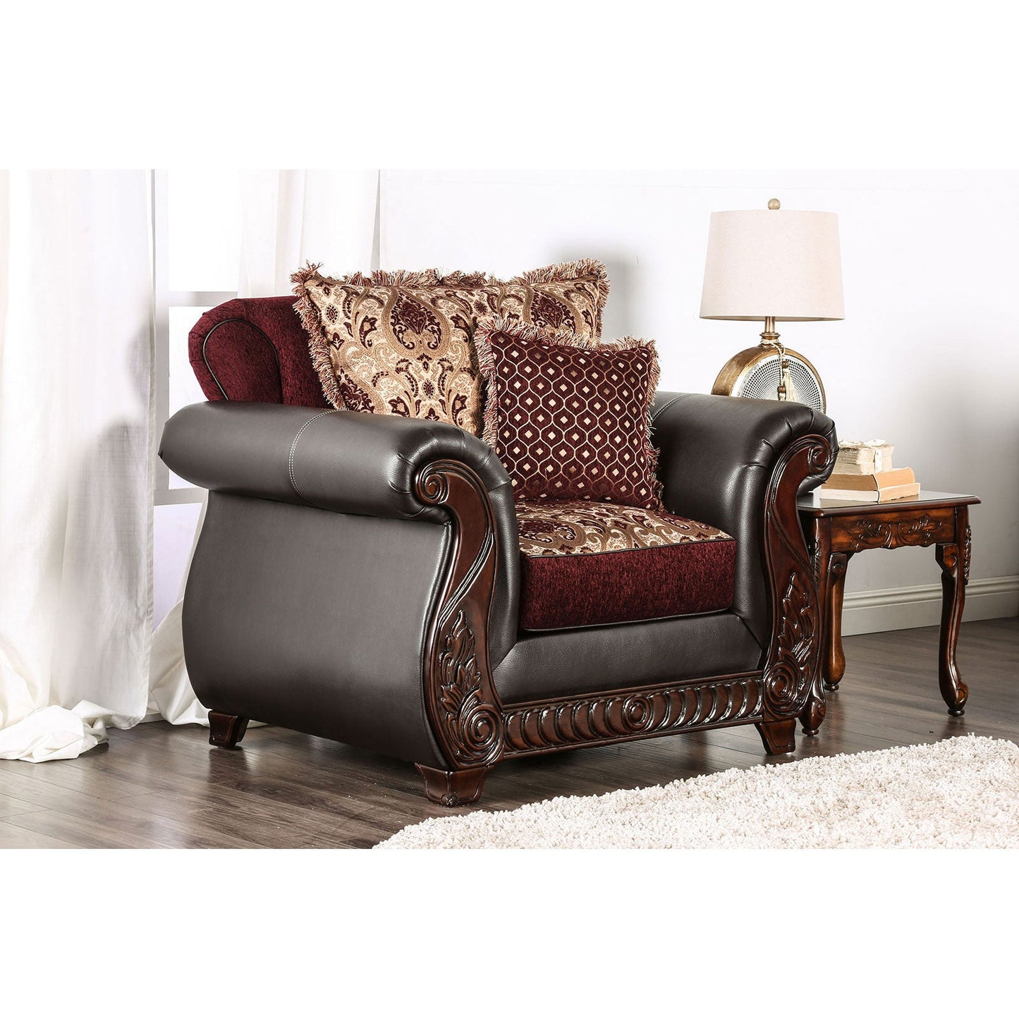 Franklin Burgundy/Espresso Chair, Burgundy FOA East