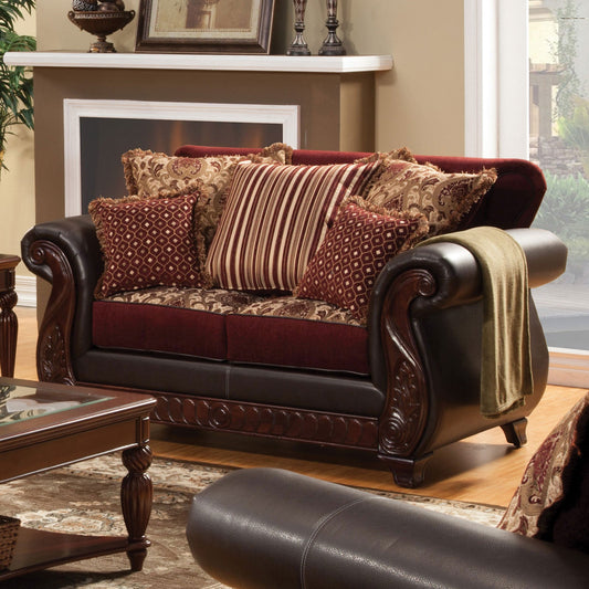 Franklin Burgundy/Espresso Love Seat, Burgundy FOA East