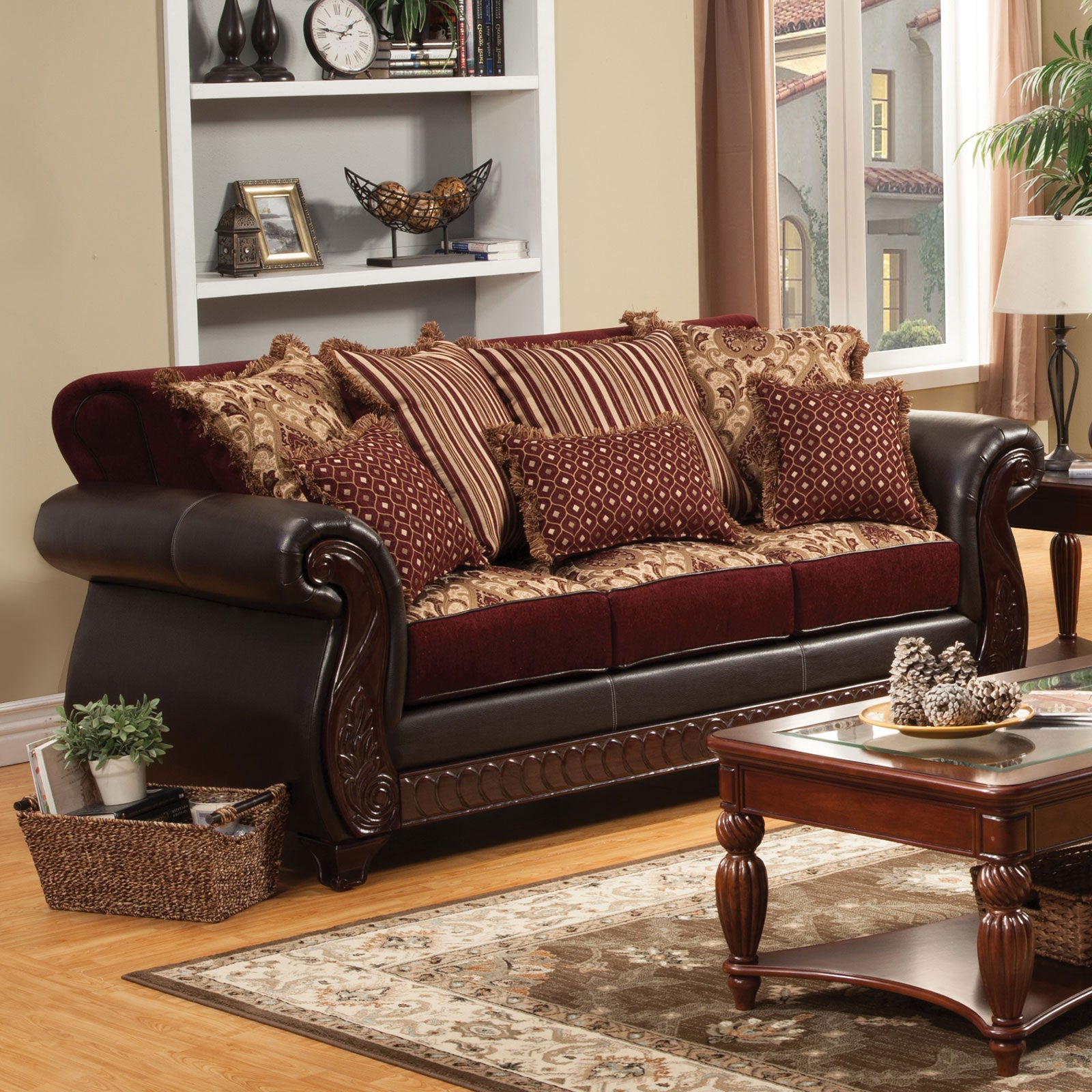 Franklin Burgundy/Espresso Sofa, Burgundy FOA East