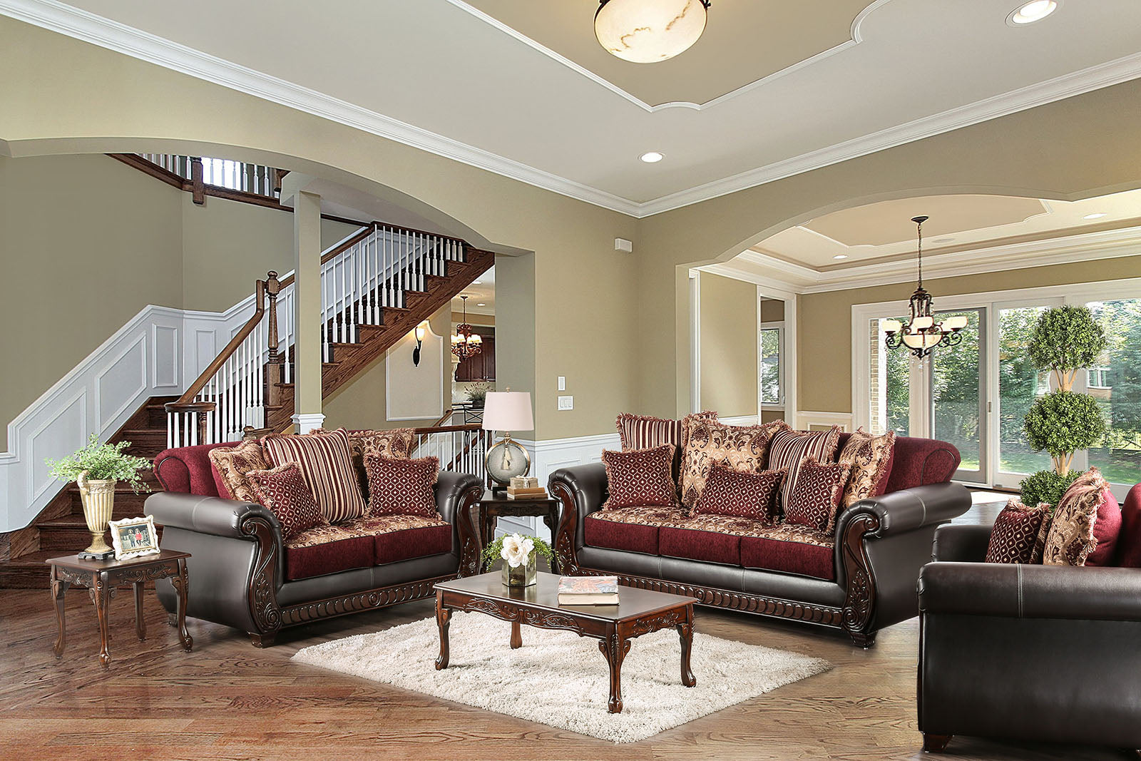 Burgundy/Espresso Sofa + Love Seat FOA East