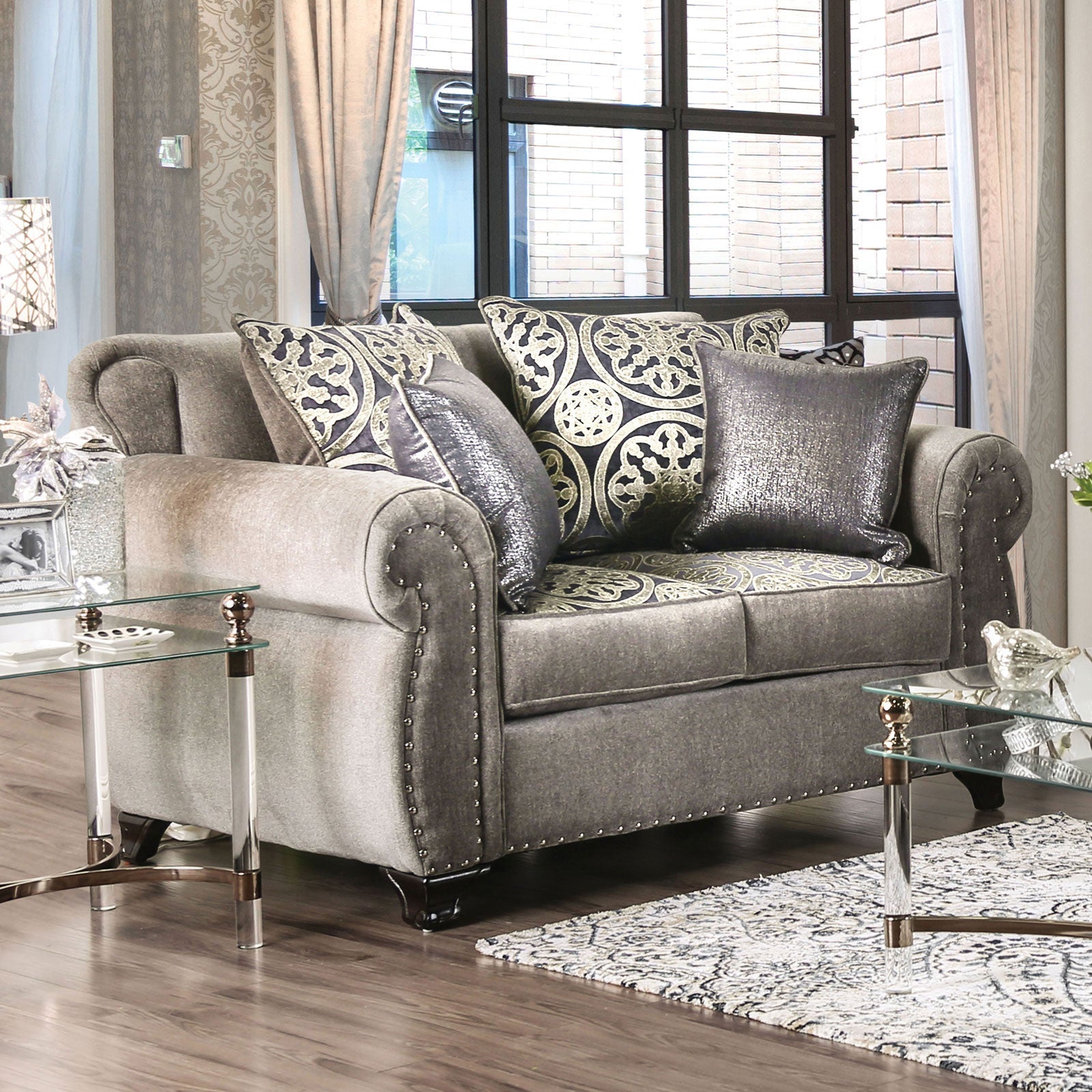 Sinatra Gray/Champagne Love Seat FOA East