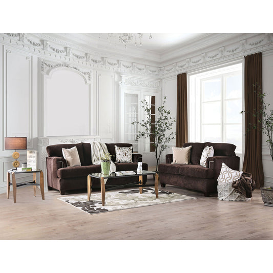 Brynlee Chocolate Sofa + Love Seat + 4 Pillows FOA East