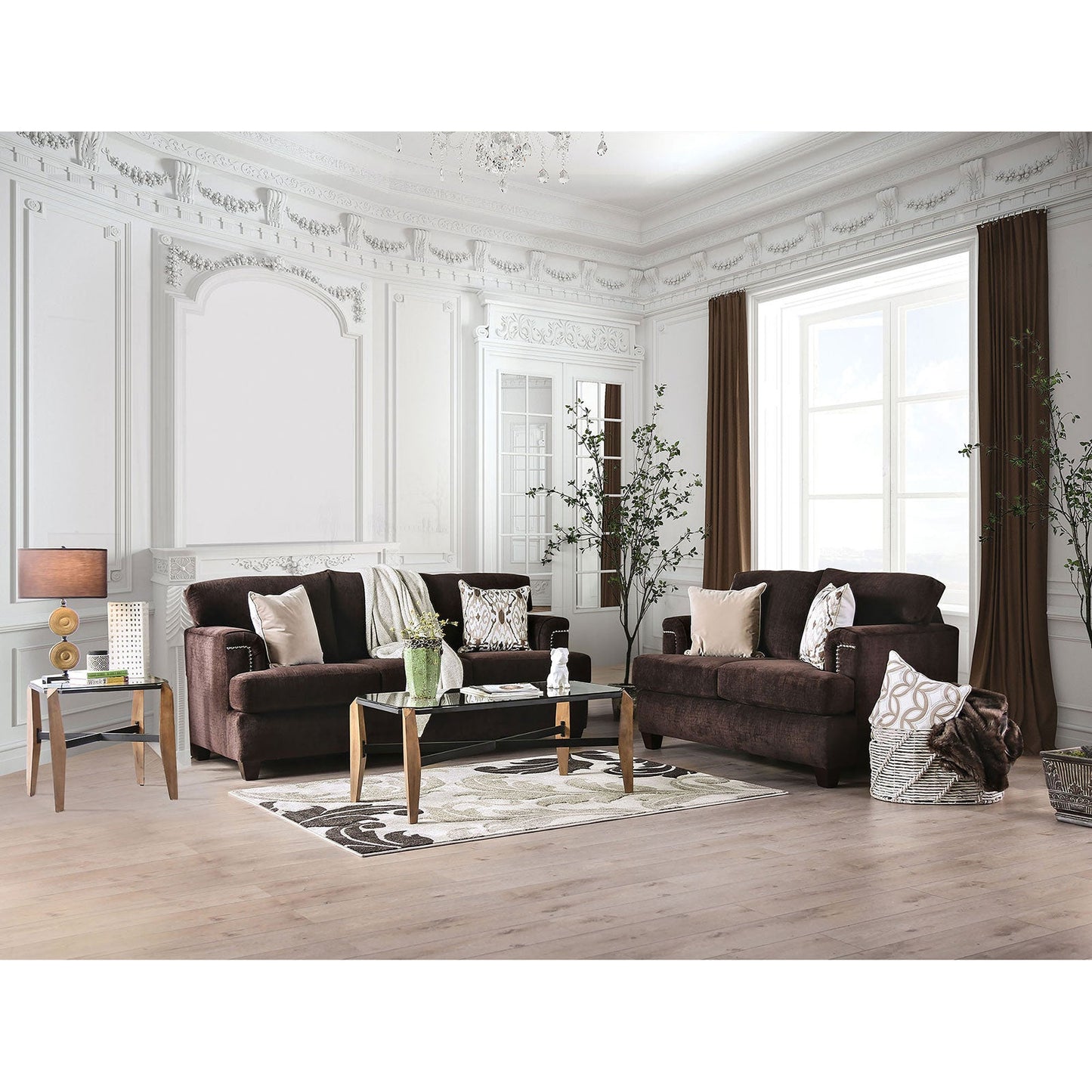 Brynlee Chocolate Sofa + Love Seat (*Pillows Sold Separately) FOA East