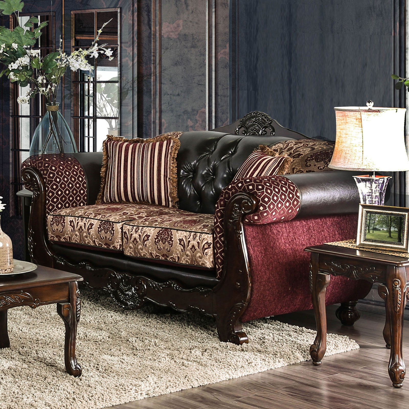 Quirino Burgundy/Dark Brown Love Seat FOA East