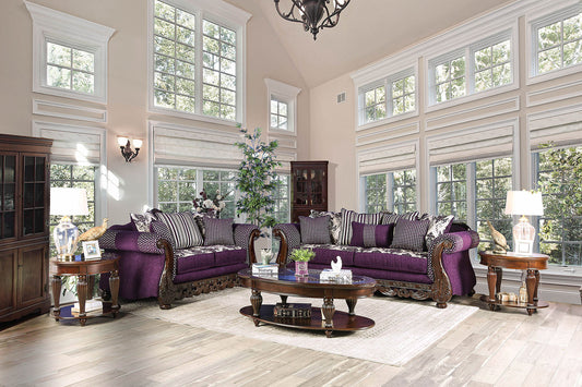 Emilia Purple/Silver Sofa + Love Seat FOA East