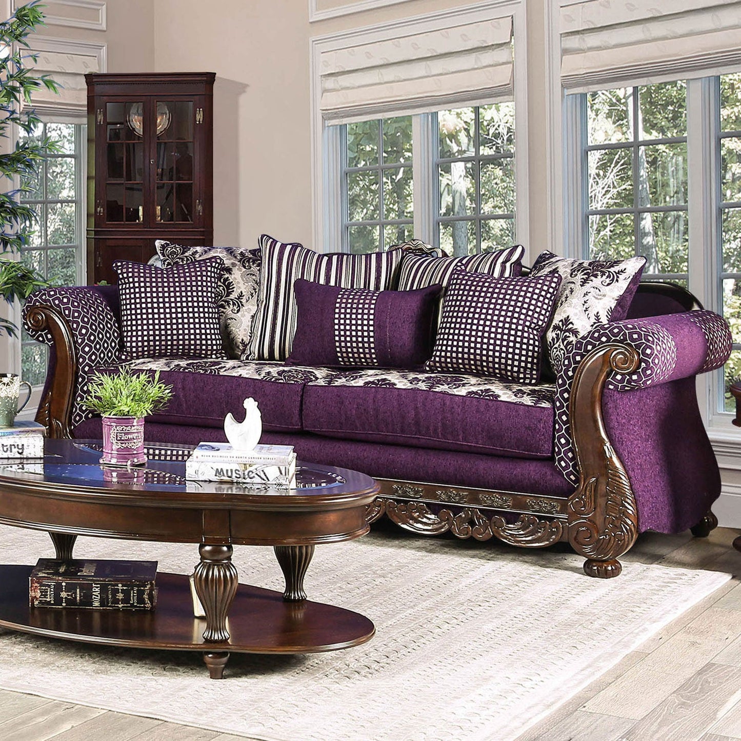 Emilia Purple/Silver Sofa FOA East