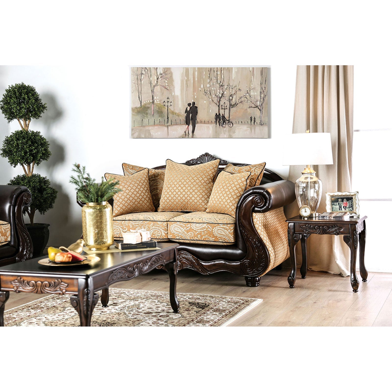 Aislynn Gold/Espresso Love Seat FOA East